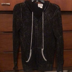 Hooded ribbed black sweater by Just B